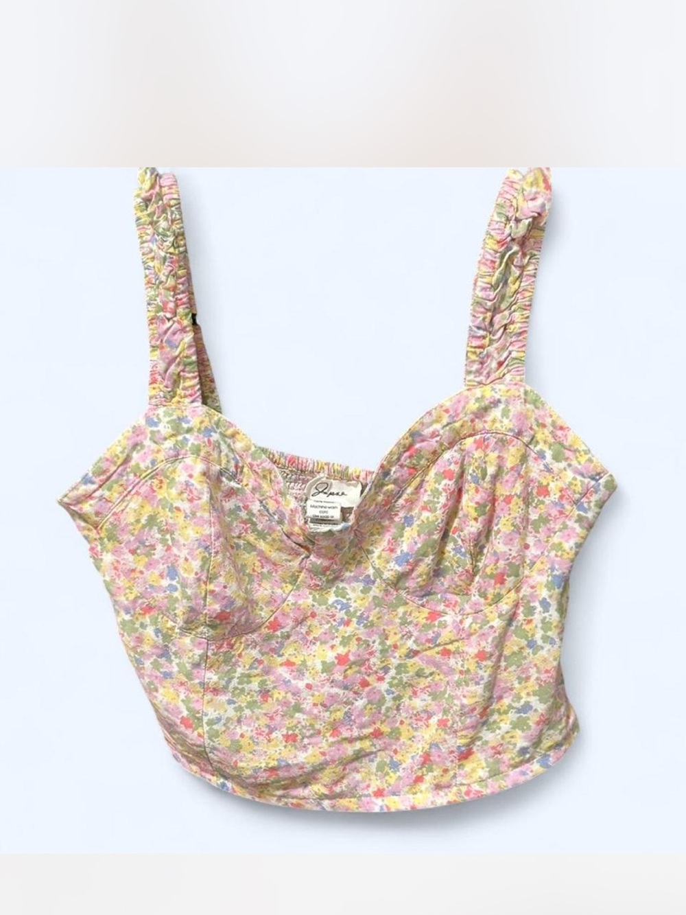 Soprano Pastel Floral Cropped Bustier Top - Pink, Yellow & Green
